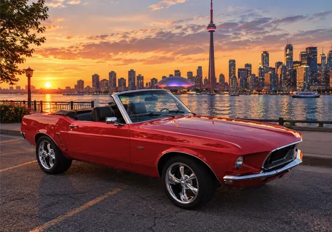 Red 1969 Ford Mustang convertible